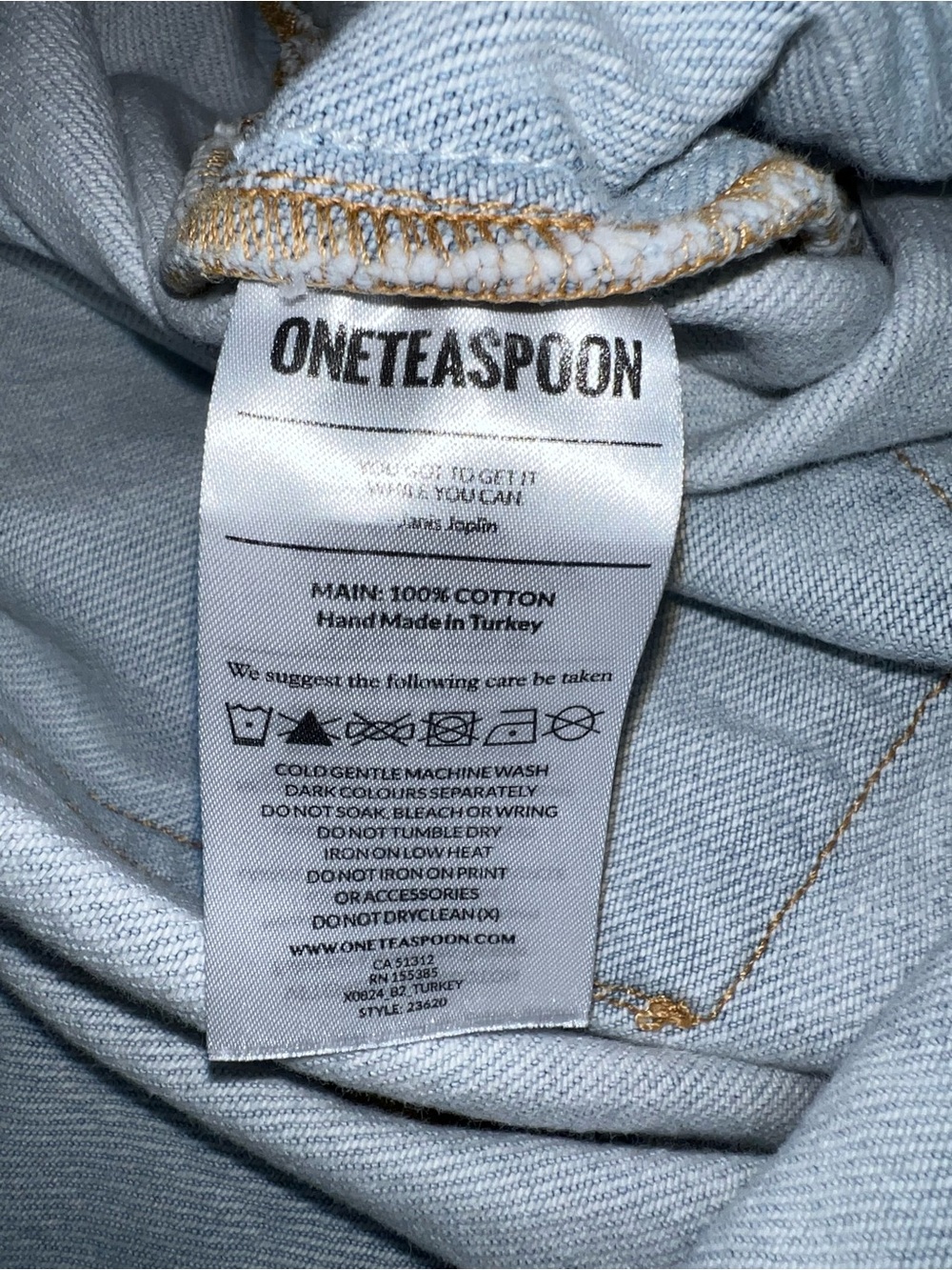 One Teaspoon Light Blue Relaxed Denim Drawstring Cropped Joggers - Picture 6 of 6